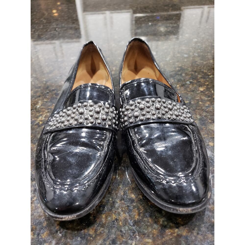 Franco Sarto Loafer Women Size 8M Black Patent Leather Comfort Round Toe Slip On